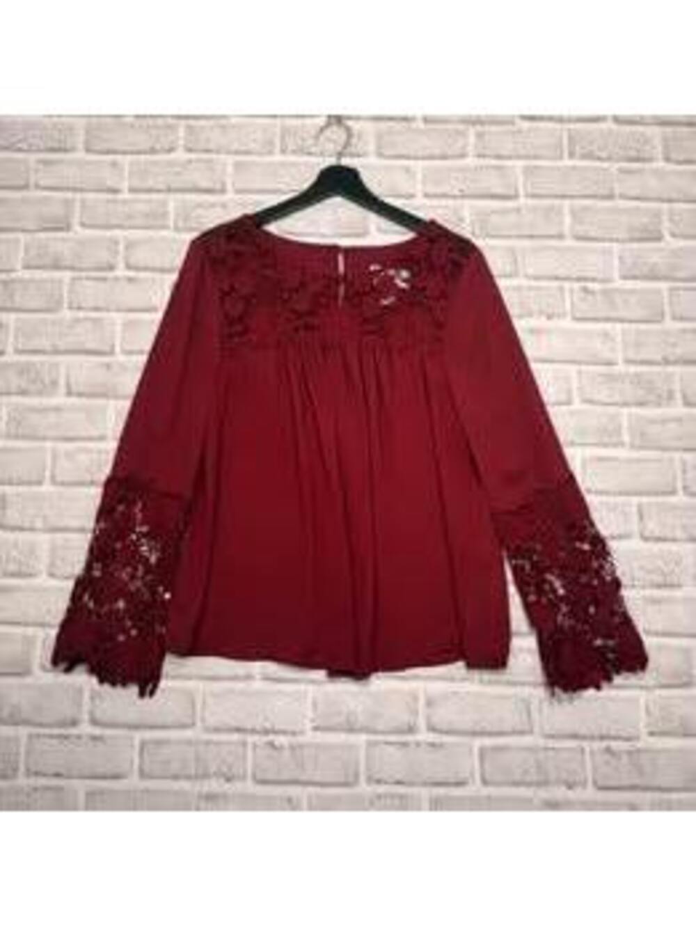 Joseph Ribkoff Cranberry Shirt 184521 Lace Bell Sleeves Sz 8